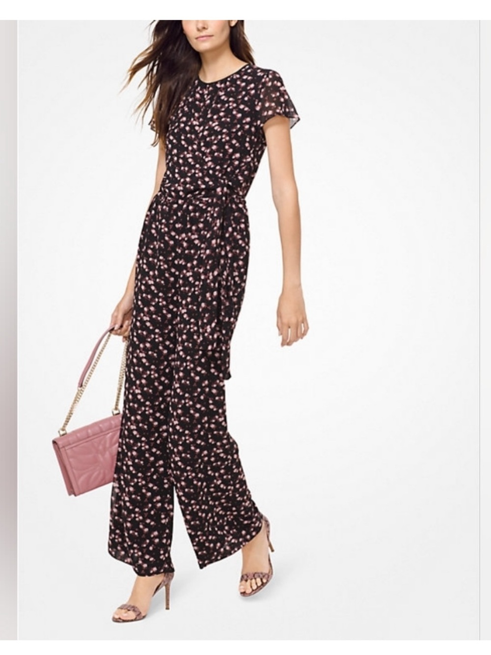 Micheal Kors Size 4 Floral Print Short-Sleeve Jumpsuit